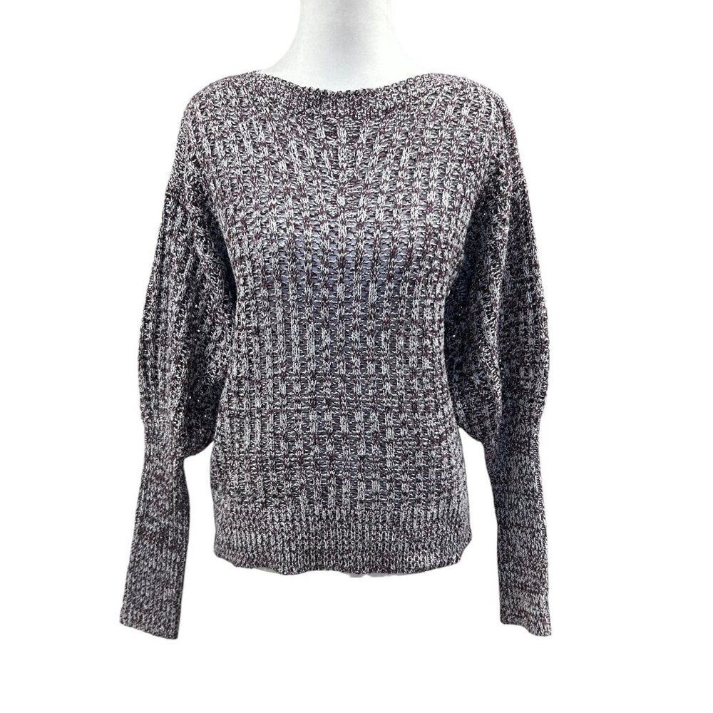 John + Jenn Open Knit Balloon Sleeve Marled Sweater Sz XS